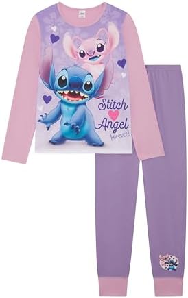 Disney Lilo & Stitch Girls 2 Piece Pyjamas Set Featuring Stitch and Angel Lilac Age 5-12 Years