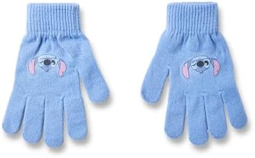 Disney Lilo & Stitch Girls Beanie Hat & Gloves Set Blue Knitted Winter Hat With Stitch Character Face Kids One Size Pom Pom Beanie With Heat Transfer Print Gloves Classic Movie Merchandise Gift