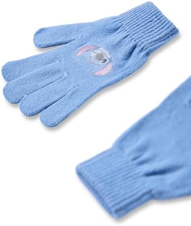 Disney Lilo & Stitch Girls Beanie Hat & Gloves Set Blue Knitted Winter Hat With Stitch Character Face Kids One Size Pom Pom Beanie With Heat Transfer Print Gloves Classic Movie Merchandise Gift