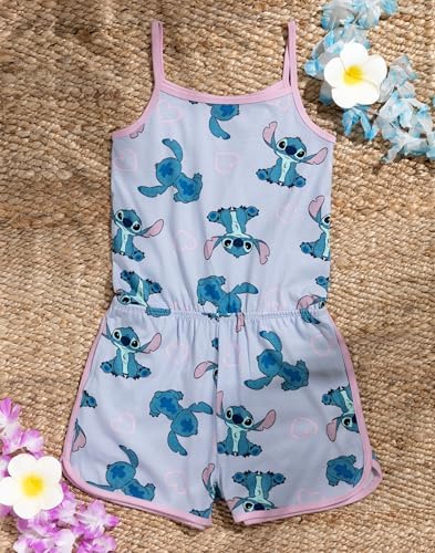 Disney Lilo & Stitch Girls Sleeveless Playsuit Options Stitch Character Print Summer Casual Outfit Elasticated Waistband With Pockets Cartoon Apparel For Children