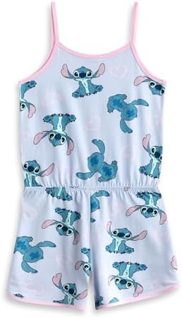 Disney Lilo & Stitch Girls Sleeveless Playsuit Options Stitch Character Print Summer Casual Outfit Elasticated Waistband With Pockets Cartoon Apparel For Children