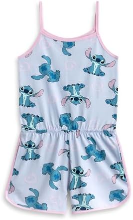 Disney Lilo & Stitch Girls Sleeveless Playsuit Options Stitch Character Print Summer Casual Outfit Elasticated Waistband with Pockets Cartoon Apparel for Children