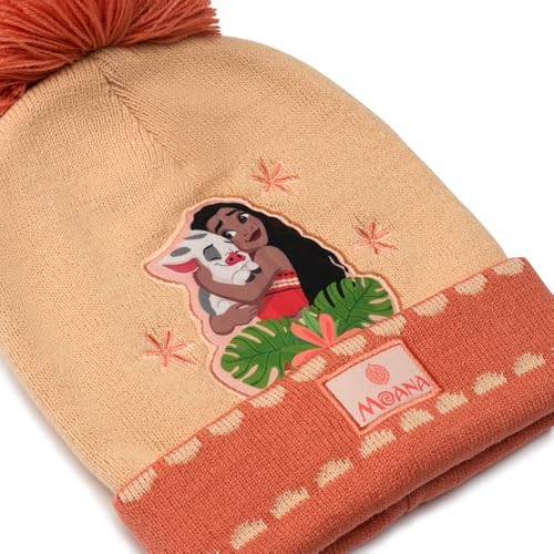 Disney Moana Girls Hat & Gloves Set – Knitted Bobble Beanie & Gloves 100% Acrylic Winter Warm Kids Cold-Weather Accessory Set