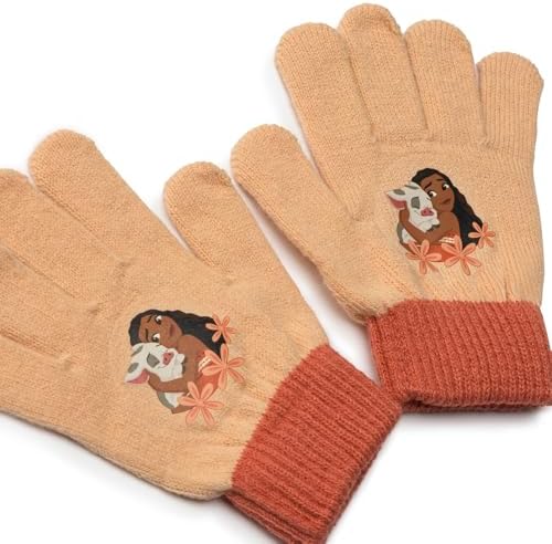 Disney Moana Girls Hat & Gloves Set – Knitted Bobble Beanie & Gloves 100% Acrylic Winter Warm Kids Cold-Weather Accessory Set