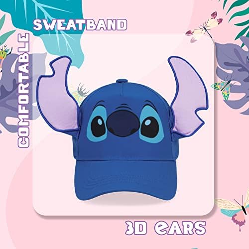 Disney Stitch Baseball Cap Girls Summer Holiday Essentials One Size Adjustable Strap Childrens Sun Hat Lightweight Breathable 3D Cap For Girls Stitch Gifts For Girls (Blue)