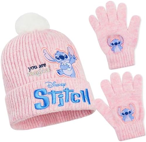 Disney Stitch Girls Beanie Hat and Gloves Kids Teenagers 2 Pcs Winter Accessories Set for School or Travel Stitch Gifts