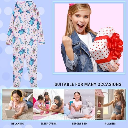 Disney Stitch Girls Fleece Onesie With Hood Cosy Loungewear Pyjamas Sleepsuit For Kids Teenagers Stitch Gifts For Kids