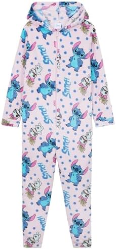 Disney Stitch Girls Fleece Onesie with Hood Cosy Loungewear Pyjamas Sleepsuit for Kids Teenagers Stitch Gifts for Kids