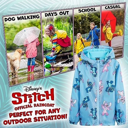 Disney Stitch Girls Raincoat - Waterproof Hooded Jacket For Kids 4-14 Years Fleece Lined - Stitch Gifts For Girls Teens