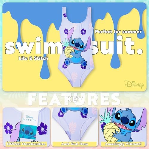 Disney Stitch Girls Swimming Costume Stretchy One Piece Swimsuit Comfy Teenagers Swimwear Beach Pool Holiday Essentials