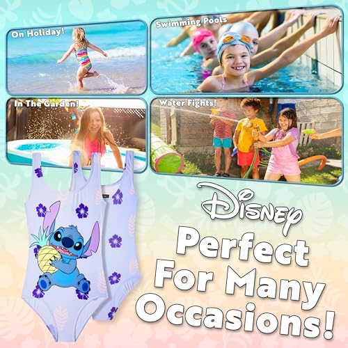 Disney Stitch Girls Swimming Costume Stretchy One Piece Swimsuit Comfy Teenagers Swimwear Beach Pool Holiday Essentials
