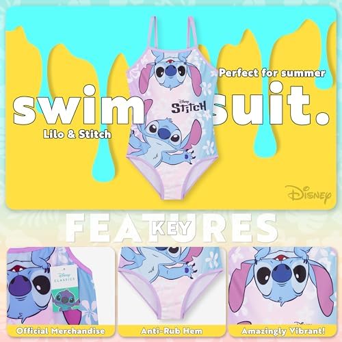 Disney Stitch Girls Swimming Costume Stretchy Swimsuit For Beach Pool