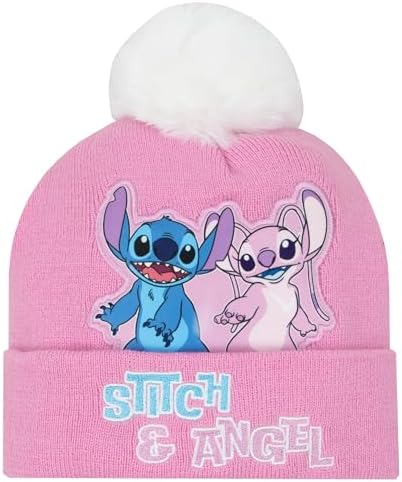 Disney Stitch Hat And Gloves 3 Piece Set Girls Bobble Hat And Snood Set Winter Hats For Kids One Size Pink
