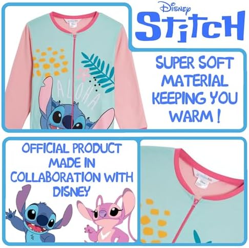 Disney Stitch Onesie For Girls Fleece Pyjamas All In One Kids Pjs Zipped Loungewear Nightwear