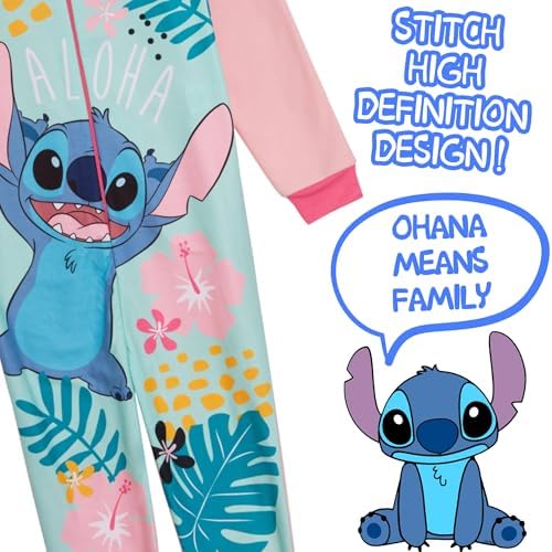 Disney Stitch Onesie For Girls Fleece Pyjamas All In One Kids Pjs Zipped Loungewear Nightwear