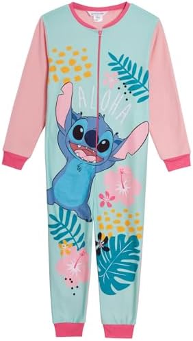 Disney Stitch Onesie for Girls Fleece Pyjamas All in One Kids Pjs Zipped Loungewear Nightwear