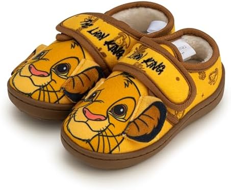 Disney The Lion King Simba Slippers with 3D Ears Boys & Girls Soft Plush Indoor House Slippers Non-Slip Rubber Sole Available in UK Shoe Sizes 6-12