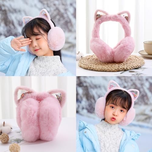 DKDDSSS 1PCS Ear Muffs Winter Kids Earmuffs Warm Ear Cover For Girls Children Ear Muffs Cat Ear Warmers Winter Warm Faux Furry Cute Ear Covers For Keep Ears Warm In Cold Weather Pink