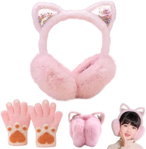 DKDDSSS 1PCS Ear Muffs Winter Kids Earmuffs Warm Ear Cover For Girls Children Ear muffs Cat Ear Warmers Winter Warm Faux Furry Cute Ear Covers for Keep Ears Warm In Cold Weather Pink