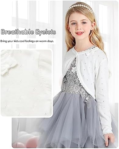 Domee Girls Knitted Cardigan Cotton Bolero Shrug Long Sleeve Solid Colour