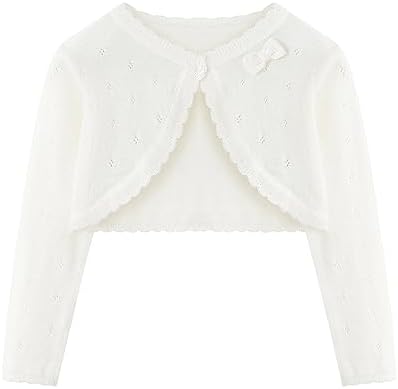 Domee Girls Knitted Cardigan Cotton Bolero Shrug Long Sleeve Solid Colour