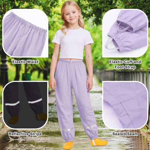 Domueay Kids Waterproof Trousers Boys Girls Breathable Lightweight Rain Pants With Reflective Strip Mud Dirty Proof Trousers Outdoor Windproof Overtrousers Unisex Rainwear For Children Age 1-10 Years
