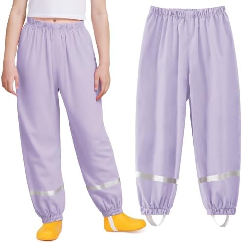 Domueay Kids Waterproof Trousers Boys Girls Breathable Lightweight Rain Pants with Reflective Strip Mud Dirty Proof Trousers Outdoor Windproof Overtrousers Unisex Rainwear for Children Age 1-10 Years