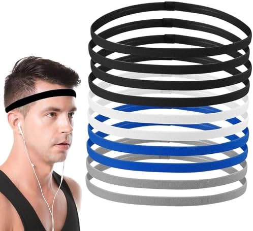 DOOCECIY 10 Pcs Boys Sports Headband Non Slip Elastic Hair Band with Silicone Grip for Kids