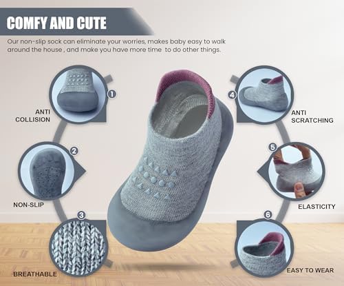 Dookeh Baby Shoes Boys Girls First Walking Shoes Non Slip Soft Sole Sneakers Toddler Infant Babygirl Sock Shoes