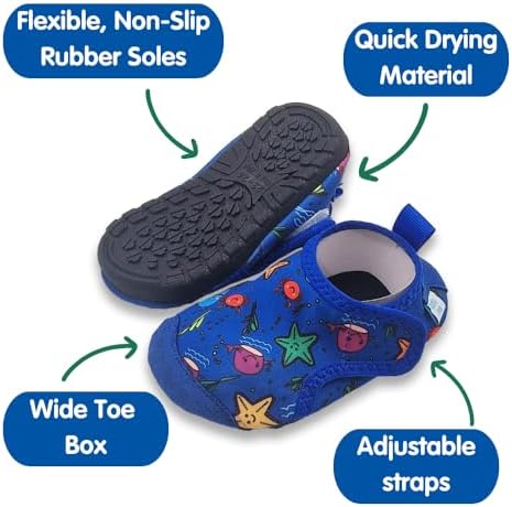 Dotty Fish Baby & Kids Swim Shoes – Boys & Girls UK 3-11 Non-Slip Water Shoes Quick-Dry Aqua Socks Lightweight & Flexible Rubber Sole Adjustable Fastening – 3 Designs For Beach Pool Garden