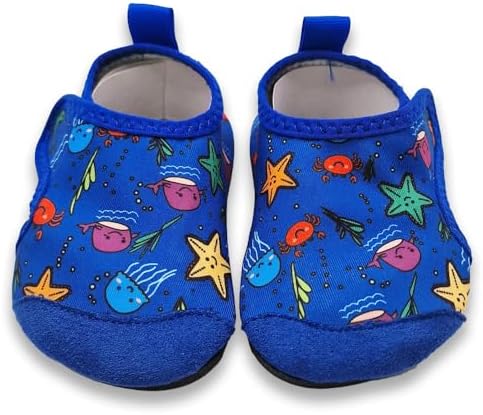 Dotty Fish Baby & Kids Swim Shoes – Boys & Girls UK 3-11 Non-Slip Water Shoes Quick-Dry Aqua Socks Lightweight & Flexible Rubber Sole Adjustable Fastening – 3 Designs For Beach Pool Garden