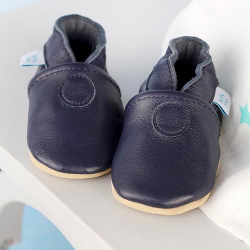 Dotty Fish Boys Soft Leather Baby & Kids Shoes - Barefoot Non-Slip Suede Sole Podiatrist Recommended Lightweight Flexible Breathable British Brand – Fun Designs With Transport Vehicles 0–4 Years