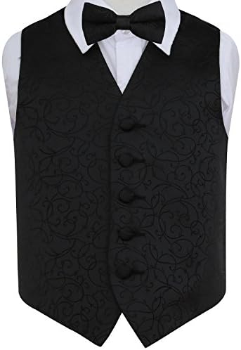 DQT Woven Swirl Floral Wedding Waistcoat Vest & Bow Tie Set For Boys
