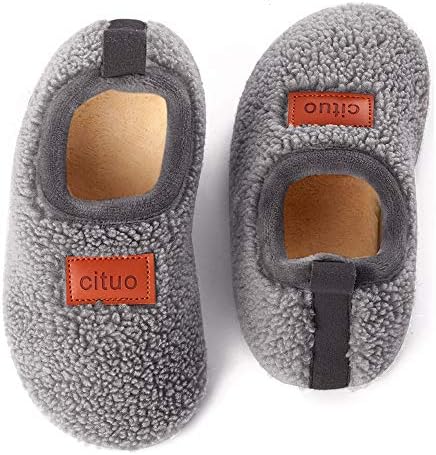 Dream Bridge Kids Sherpa Fleece Slippers with Anti-Slip Sole for Boys Girls