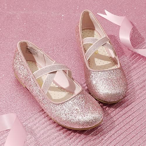 DREAM PAIRS Girl's Ballet Flat Kids Glitter Mary Jane Flower Dress Shoes For Wedding Party