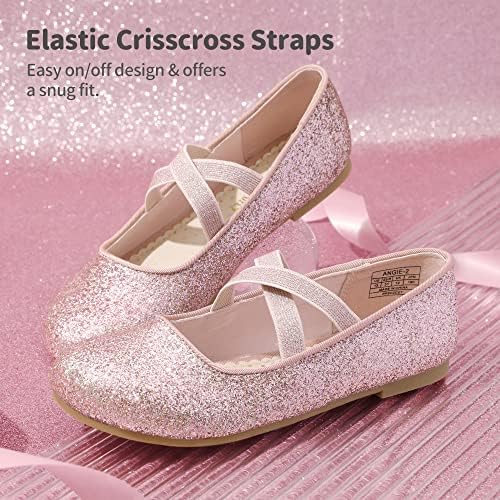 DREAM PAIRS Girl's Ballet Flat Kids Glitter Mary Jane Flower Dress Shoes For Wedding Party
