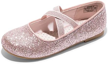 DREAM PAIRS Girl's Ballet Flat Kids Glitter Mary Jane Flower Dress Shoes for Wedding Party