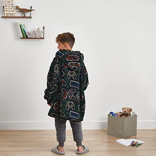 Dreamscene Gaming Oversized Hoodie Blanket Sweatshirt Soft Sherpa Fleece Throw Cosy Wearable Hooded Blanket Big Jumper - Black One Size Fits All - Kids
