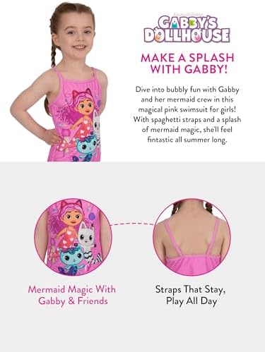 DreamWorks Gabby’s Dollhouse Girls Swimming Costume Mermaid Girls Swimsuit Kids Swimwear Ages 3 To 10 Years
