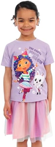 DREAMWORKS GABBY'S DOLLHOUSE Girls Tshirt And Tulle Skirt Girls Party Outfit Summer Clothes Co Ords Ages 3 To 10 Years