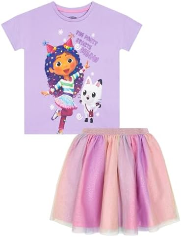 DREAMWORKS GABBY'S DOLLHOUSE Girls Tshirt And Tulle Skirt Girls Party Outfit Summer Clothes Co Ords Ages 3 To 10 Years