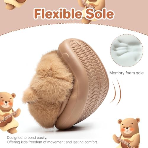 DRECAGE Toddler Kids Slippers For Girls Boys Winter House Shoes Plush Warm Soft With Cute Cartoon Design Indoor