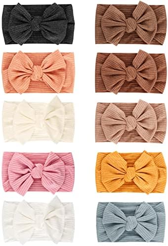DRESHOW 10 Pack Baby Headbands for Girls Newborn Baby Nylon Headbands with Bows Hair Accessories