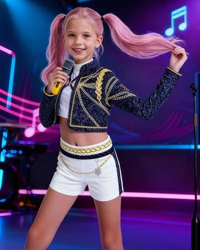 Dtiaagto Demon Costume Kids Dress Hunters Cosplay Girls Pop Singers Coat Top Shorts Dance Stage Role Play Outfit Halloween Costumes