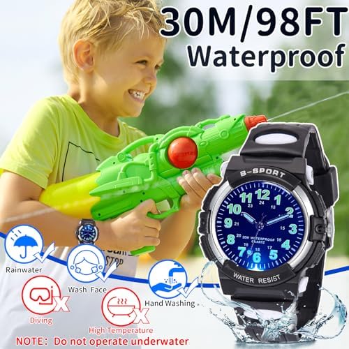 DTKID Kids Watches For Boys And Girls 7 Colour Lights Waterproof Outdoor Sports Boys Watch Analogue Quartz Childrens Watch With Soft Strap Watches For Kids Ages 5-16