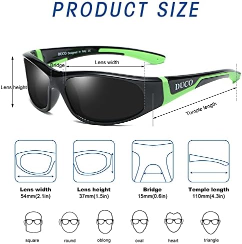 DUCO Sports Polarized Kids Sunglasses Boys Girls Unbreakable Youth Baseball Shades UV400 Protection Age 6-10 K001