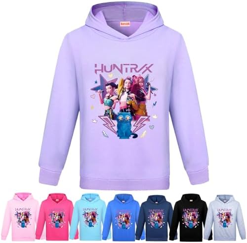 Duoxinbos KPOP Huntrix Hoodies Boys Vintage Y2k Pullover Huntr/X Hip Hop Hooded Sweatshirt Fashion Long Sleeve Rumi Mira Zoey Anime Streetwear For Kids Back To School