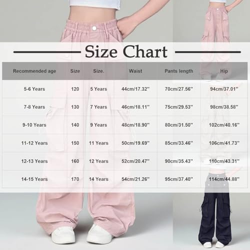 Duxyoz Cargo Pants Girls Baggy Cargo Parachute Trousers Y2K Vintage Joggers High Waisted Lightweight Wide Leg Casual Trouser Elastic Waist Loose Oversize Joggers For Dancewear 5-15 Years