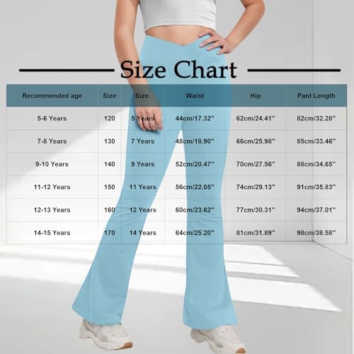 Duxyoz Girls Flared Leggings Kids Cross High Waist Yoga Pants Solid Color School Trouser With Pockets Casual Creppy Bell Bottoms Sports Fitness Gym Workout Dance Pants Bootcut Leggings