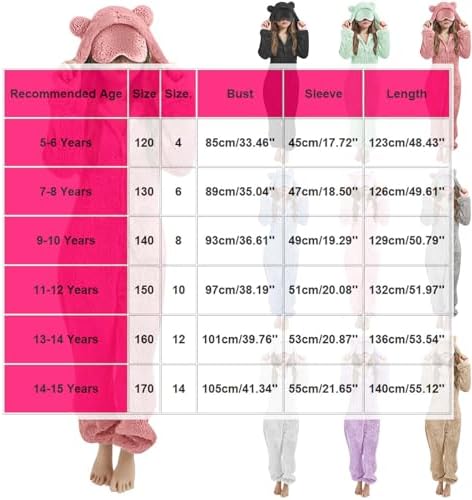 Duxyoz Girls Fleece Jumpsuits With Eye Mask Built In Fuzzy Hooded Rompers For Kids Fluffy Warm Winter Onesie Romper Casual Zip Up Bear Preppy One Piece Sleepwear